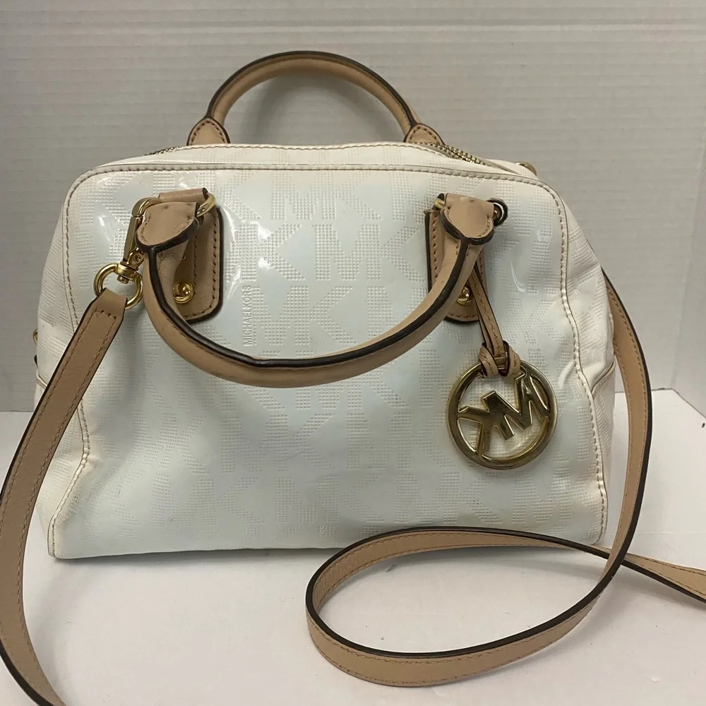 Michael Kors White and Tan Satchel
